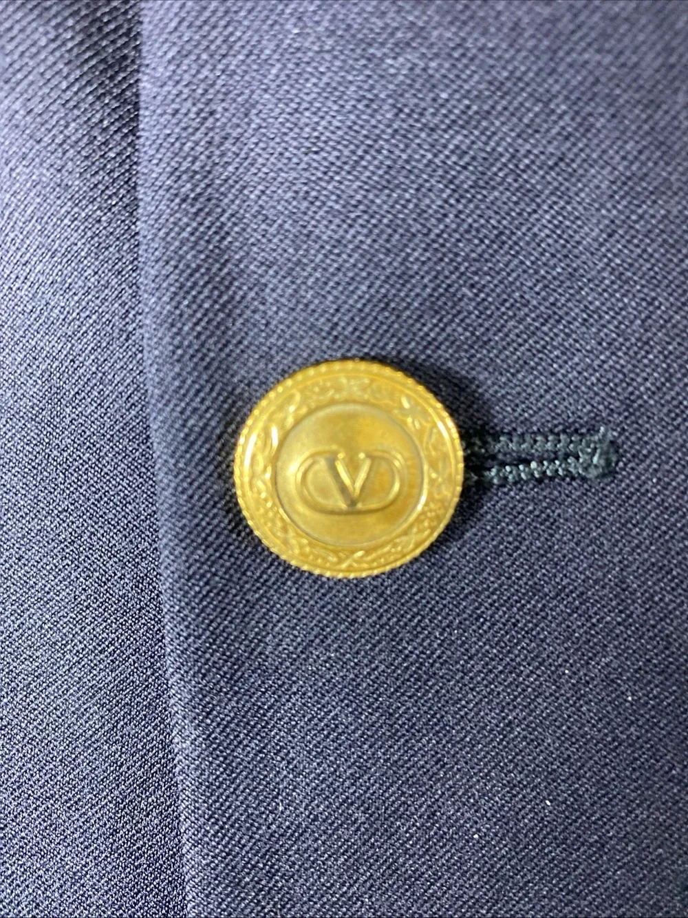 Valentino‎ Men’s 44R Navy Single-Breasted Blazer with Gold Logo Buttons Classic